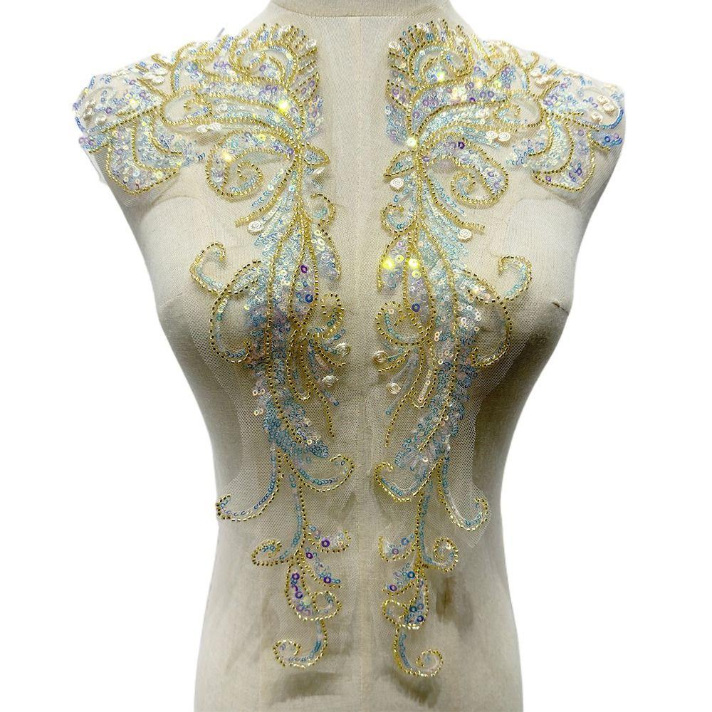 Handmade Lace Embroidery DIY Collar Appliqué Latest Design Sequins Embroidery Cloth  Bridal Party