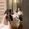 Sheepskin version~ One word with rhinestone mesh flat bottom Mary Jane single shoes women's ballet shoes dinner shoes