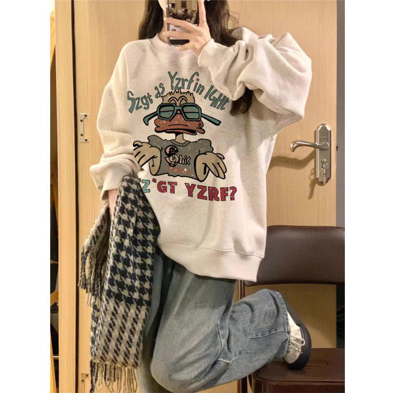 

Women s Petite Round Neck Fleece Sweatshirt - Spring/Autumn, Thin, Loose, Long Sleeve, Trendy American Style S