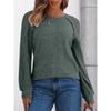 Women's Round Neck Solid Color Hollow Button Long Sleeved Casual Patchwork Top