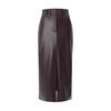 Faux Leather Maxi Skirt Solid Color High Waist Slit Hem Maxi Skirt Windproof Velvet Lining Straight Fit Long Skirt