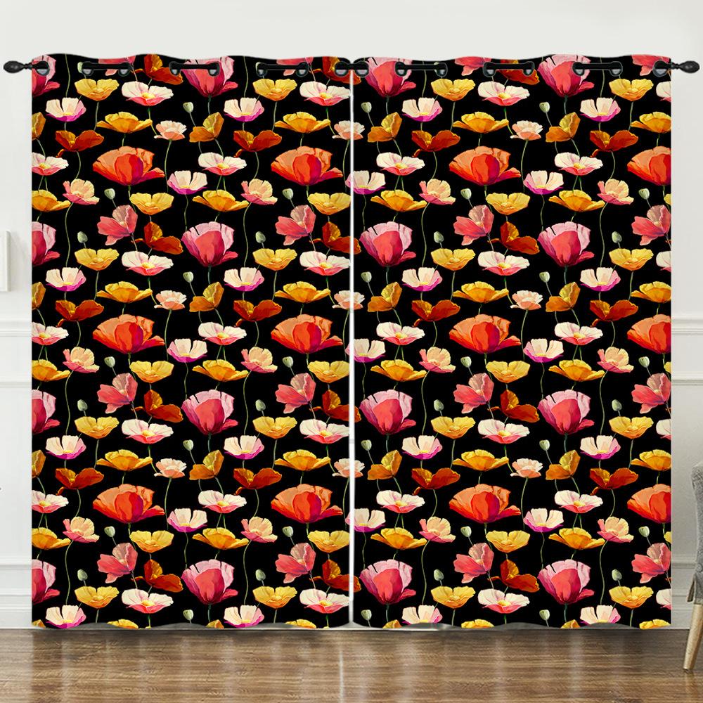 Curtain Flower Plant 3D Digital Printing Blackout Curtain Perforated Curtain