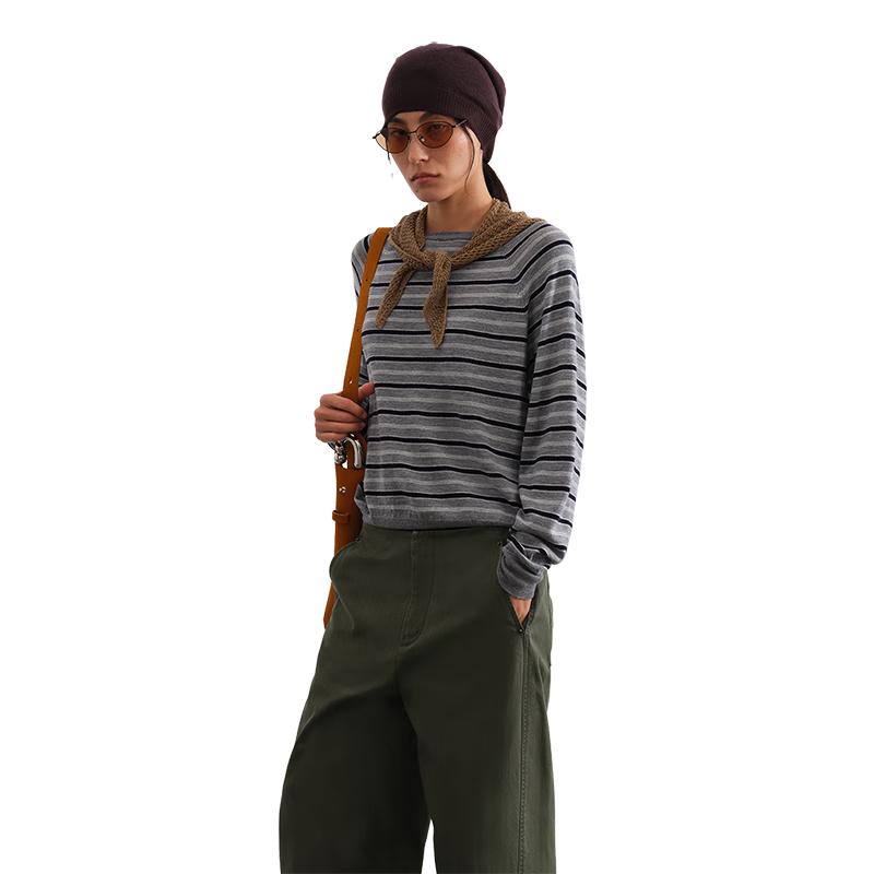 

ЗЕЛЕНЫЙ ЖЕНСКИЙ СВИТЕР ИЗ 100% ЯГНЯЧЬЕЙ ШЕРСТИ С КОНТРАСТНОЙ ПОЛОСКОЙ И КРУГЛЫМ ВЫРЕЗОМ S