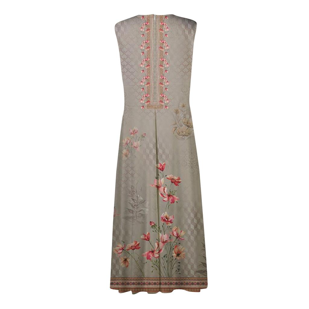 Robe longue pour femmes, robe Maxi décontractée, été, décontractée, sans manches, col en V, style Boho, taille rétractée, robe imprimée