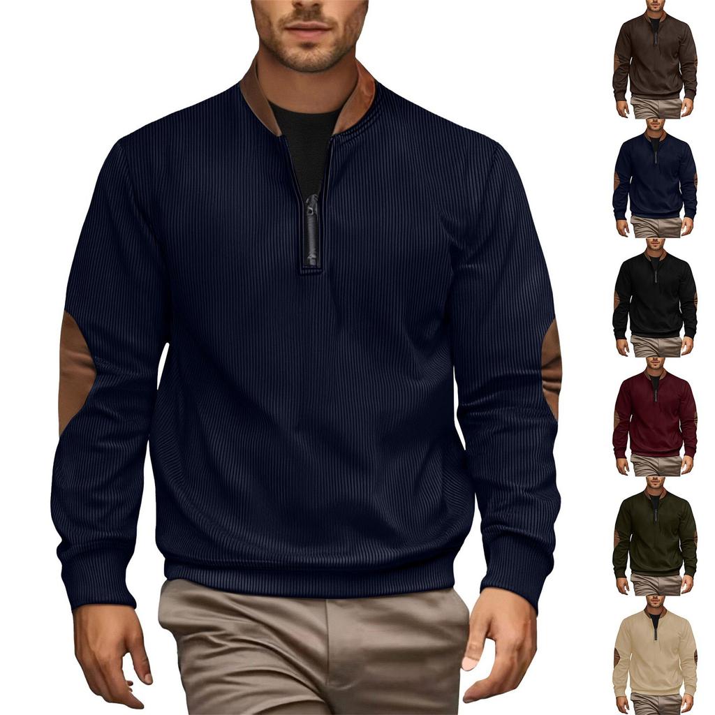 Men's Solid Color Corduroy Half-Zip Sweatshirt Men's Sports Large Size Casual Pullover Sweatshirt