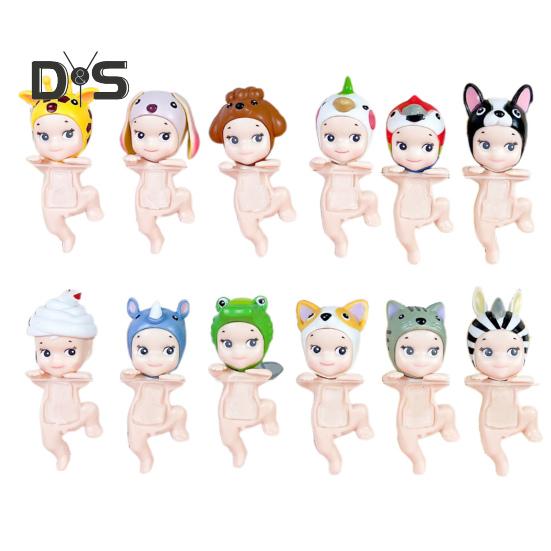 12 st Hållande Haka Ängel Docka Frukt Djur Huvudbonad Ängelfigur PVC Tecknad Ängelfigur Bokhylla Skrivbordsdekoration Prydnad