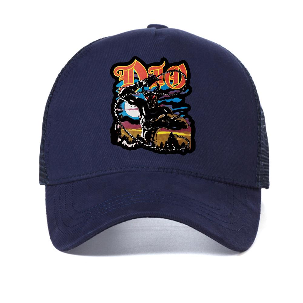 

Men New Heavy Metal Rock Dio Band Print baseball cap Hip Hop Streetwear Causal Unisex Harajuku hat summer breathable trucker hat Adjustable темно-синього кольору