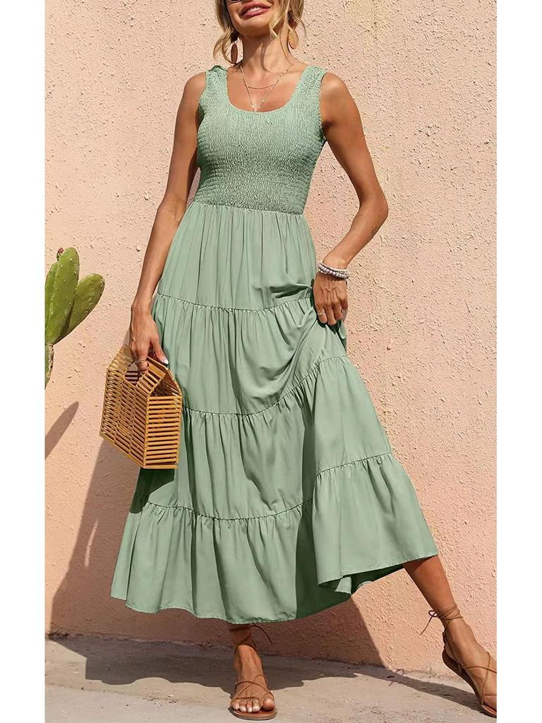 Spring European & American Women's Camisole Dress: Pleated Patchwork A-line with Wide Hem