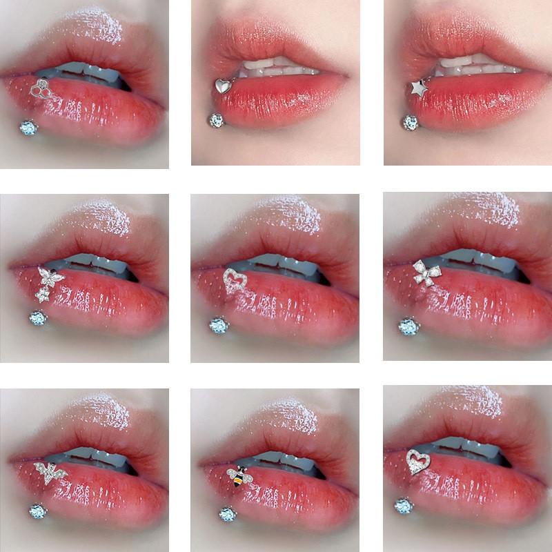 Stainless Steel 4mm Soft Clay Bead Lip Ring Butterfly Zircon Horseshoe Piercing Jewelry Punk Style
