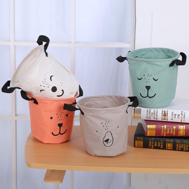 Cotton Linen Waterproof Round Laundry Hamper - Foldable Dirty Clothes Basket Storage Bag