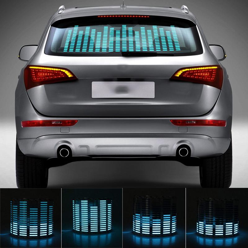 Niscarda Car Blue LED Music Rhythm Flash Light Sound Activated Sensor Equalizer Rear Windshield Sticker Styling Neon Lamp Kit 45x11cm