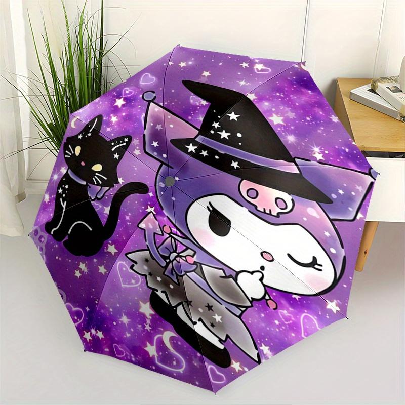 

Kuromi Automatic Folding Umbrella-Simple 8-Rib Design, Bright Cartoon Pattern, Durable Iron Frame, Suitable For Travel, Outdoor, Beach-Cute