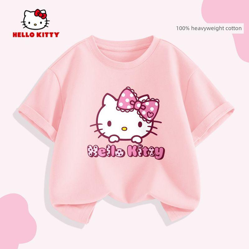 Hello Kitty Girls' Short-Sleeved T-Shirt Summer 2026 New Versatile Pink Kidsren's Top Girls' Summer Fashion Trend