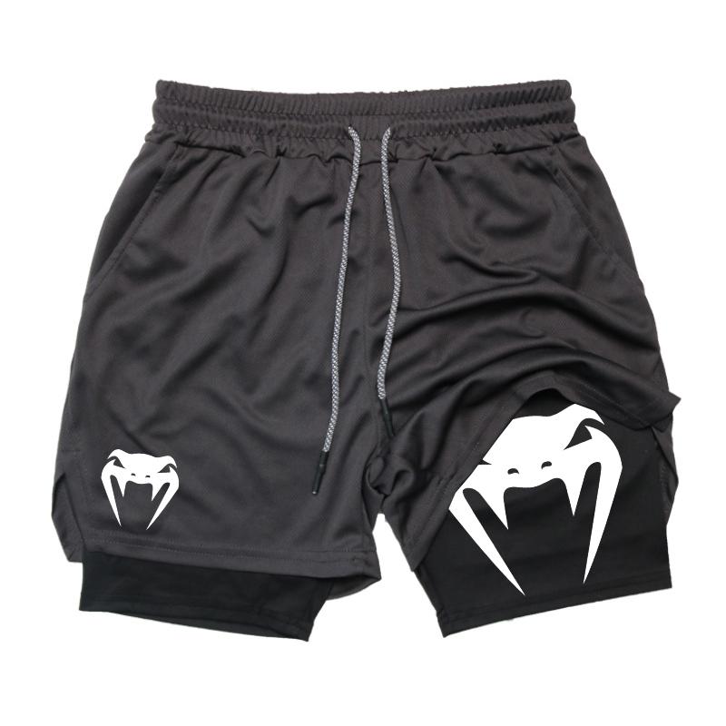 MDHAO xin nan zhuang  3D txu Slangenprint 2-in-1 Trainings- en Hardloopshorts voor Mannen Sportschool Prestatieshorts met Telefoonvakje Handdoeklus Sport Atletische Sportkleding L grijze kleur