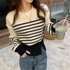 Chic Autumn and Winter Pullover Round Neck Thick Women's Knitwear All-match Loose Striped Long-sleeved Sweater Women