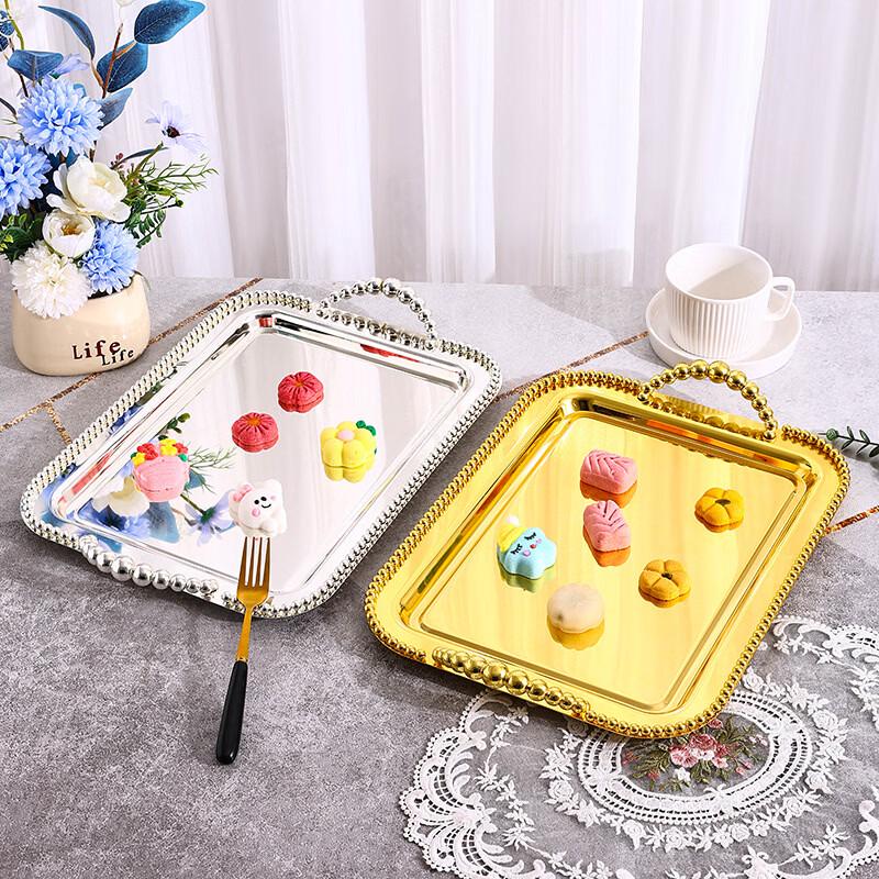 ZISIZ Gold Beaded Square Metal Fruit Tray