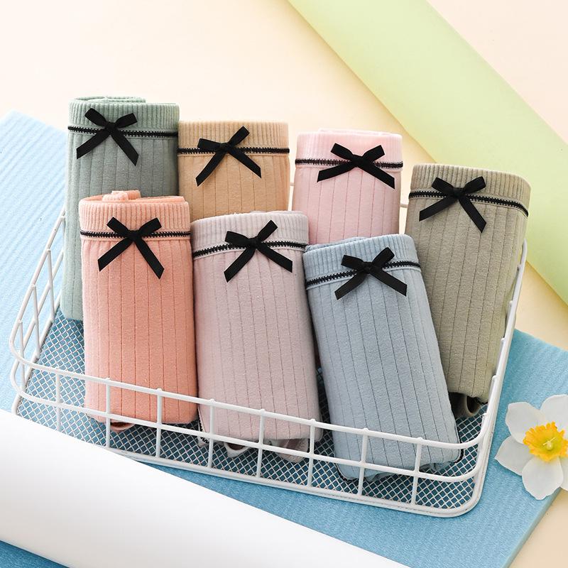 Girls' Korean Style Mid-Waist Ribbed Triangle Panties - Soft & Breathable