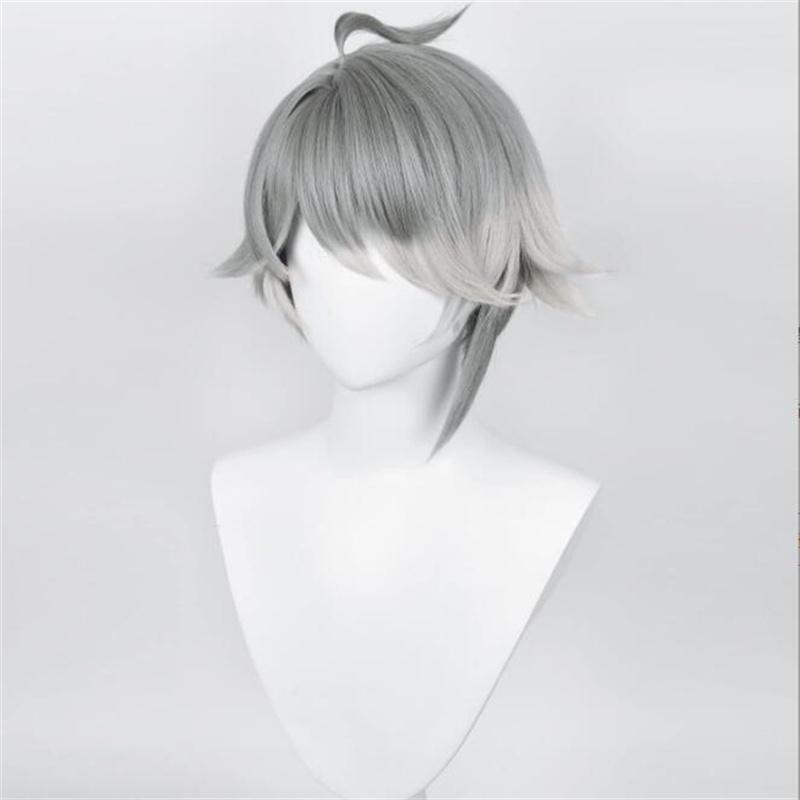 Genshin Impact Cosplay Sumeru Al Haitham Cosplay Wig Dark Gray Short Straight Heat Resistant Hair Game Role Play Wigs + Wig Cap