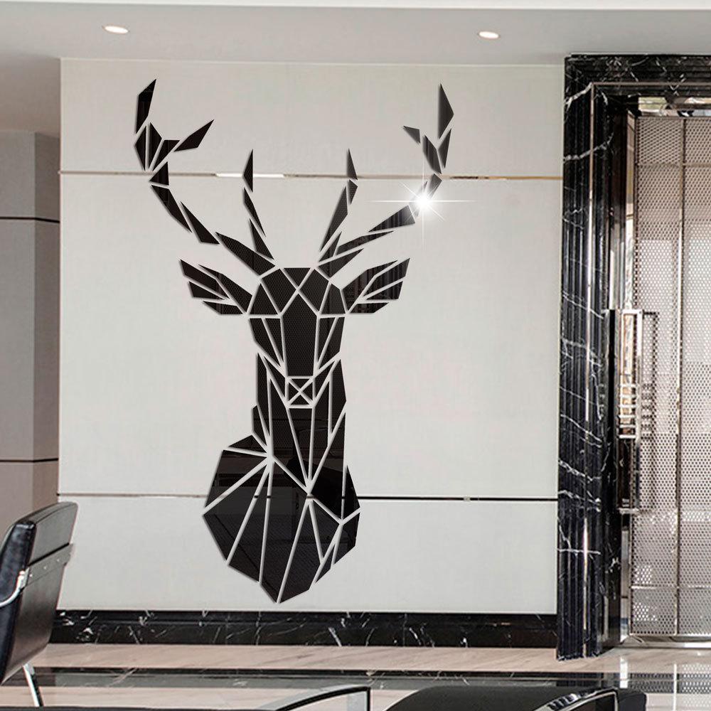Adesivi murali specchio 3D Adesivo murale rimovibile con testa di cervo acrilico in stile nordico per decorazioni murali per soggiorno domestico fai da te