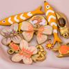2pcs Stainless Steel Orange Enamel Retro Anklet Charm Bohemia Gold Plated Pendant Base for DIY Earring Necklace Jewelry Findings