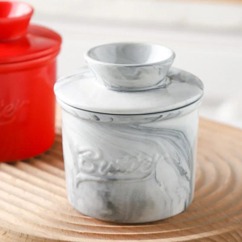 Multi Color Butter Crock with Lid Modern Round Ceramic Butter Holding Plates Butter Keeper Cheese Storage Container