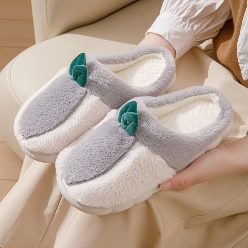 Cute cotton slippers New autumn confinement warm indoor thick-bottomed fluffy slippers