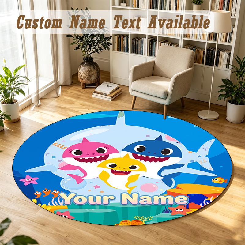 Round Rug Custom NameBaby Shark Pattern Non Slip Carpet Home Floor Decor