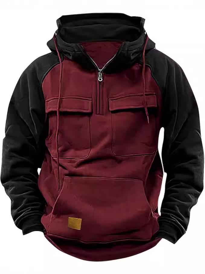 Men's Color Block Hooded Sweatshirt Jacket - 2024 Autumn/Winter Collection