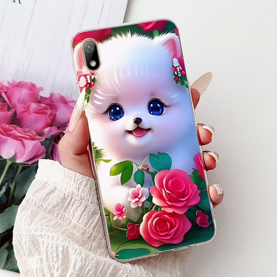 For Huawei Y5 (2019) Phone Case Y5 2019 AMN-LX9 Elegant Floral Cat Painted Soft Silicone Transparent TPU Cases