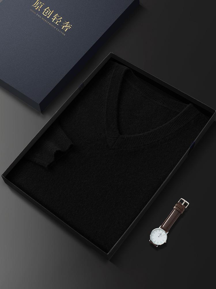 Men's V-Neck Cashmere Sweater: Loose Fit, Solid Color, Business Casual Pullover for Autumn and Winter