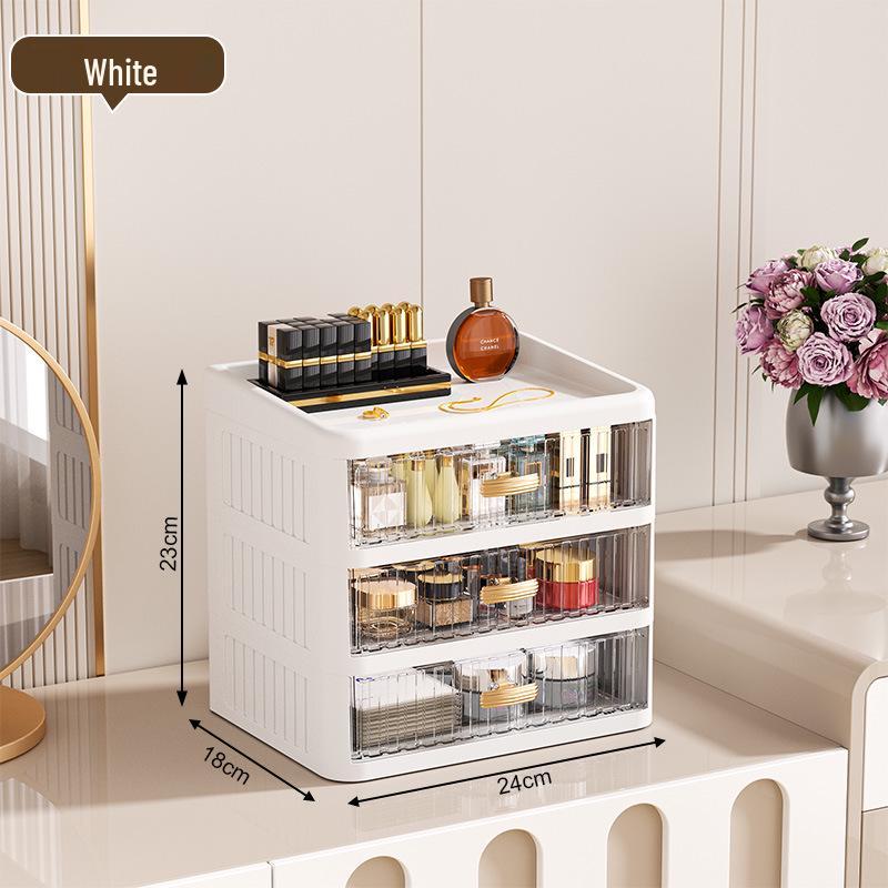Organizador Cosmético e de Papelaria Multicamadas com Tampa Plana Branca - Caixa de Armazenamento à Prova de Pó para Cuidados com a Pele e Batons.