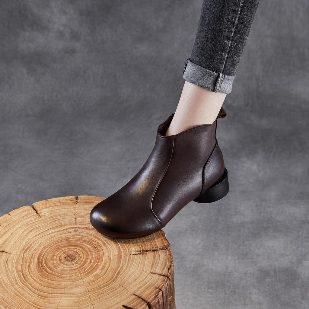 First Layer Cowhide Thick Heel Retro Short Boots Women's 2026 Autumn New Mother Shoes Single Boots Leather Versatile Fashion Boots