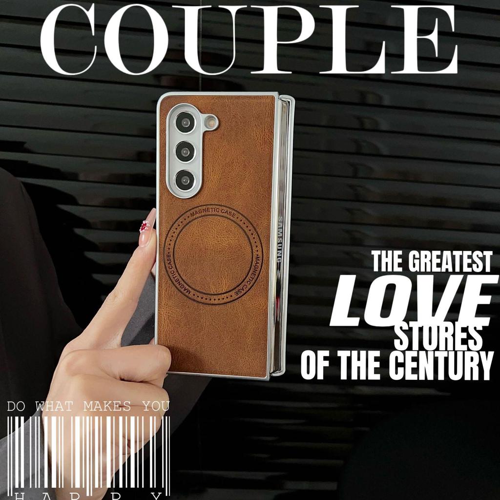 Retro Leather Grain Magnetic Case for Samsung Galaxy Z Fold5/4/3 - Drop-proof & Foldable