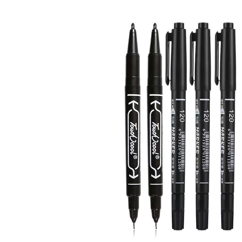Pack of 10 [Newcomer 0.01] Dual-Tip Black Marker Pens: Fine & Broad, Oil-Based, Waterproof.
