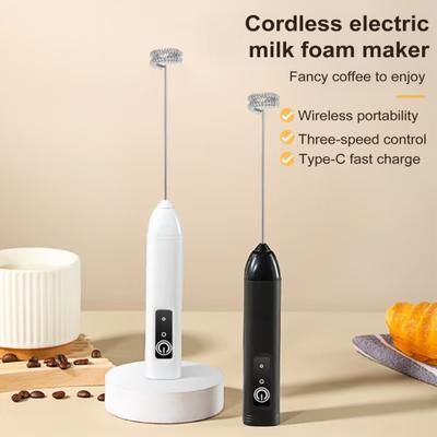 Handheld Milk Frother Wand for Coffee Electric Egg Beater Triple Speed Adjustment Rechargeable Drink Mixer for Home Baking Whisking Cream Frothing