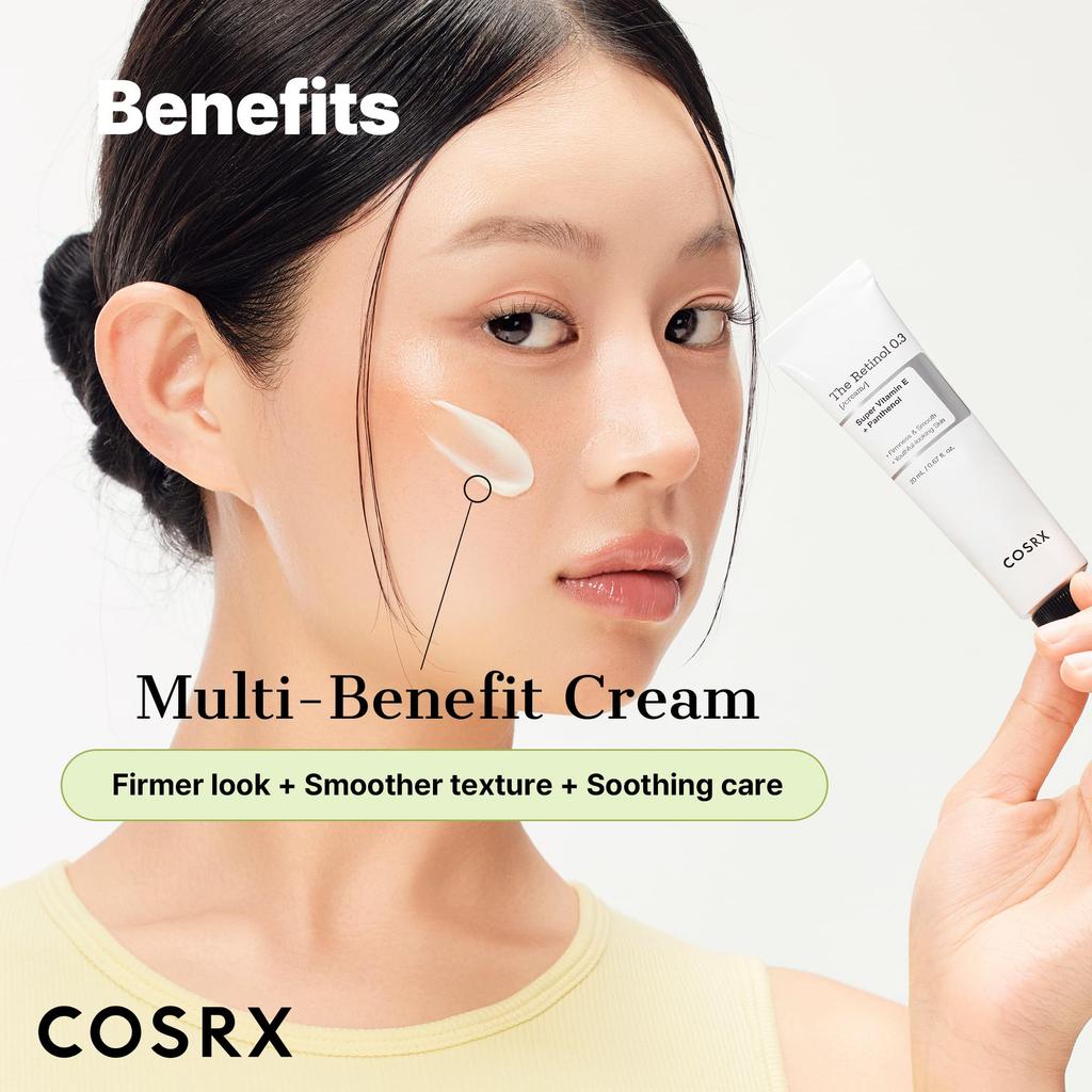 COSRX NEW Retinol Cream Retinol Cream with Vitamin Hyaluronic and Pure Authentic Retinol for Sensitive COSRX Korean Korean Cosmetics 0.3 20ml, E,