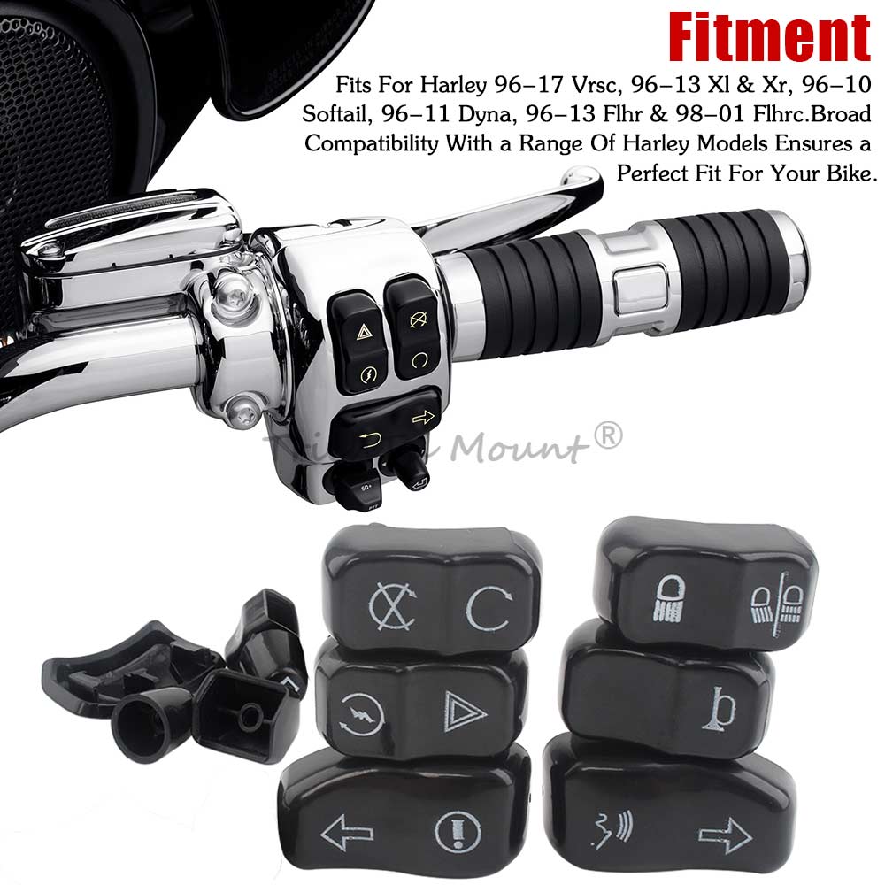 Motorcycle Black Hand Control Switch Button Caps Cover Kit For Electra Glide Standard FLHT Street Glide Special FLHXS 2014-2022