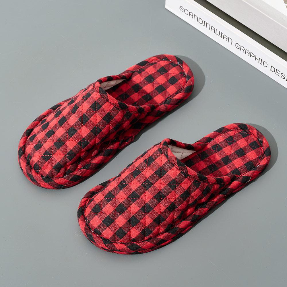 Unisex Korean Style Plaid Indoor Slippers Closed Toe Soft Home Shoes Comfortable House Slippers for Men and Women