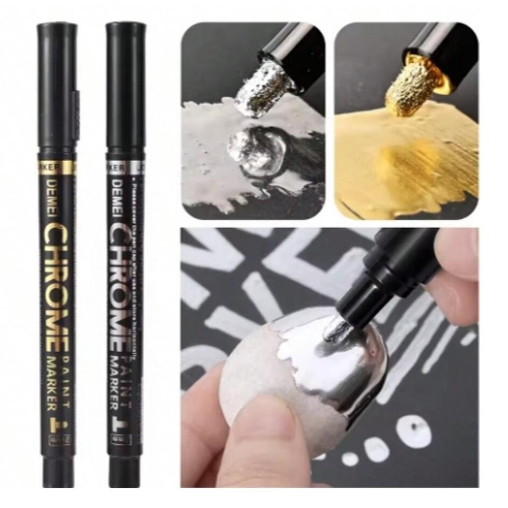 1/6pcs silver/golden Reflective Paint, Metal Marker Pen, DIY Liquid Signature Model, High Photoelectric Plating Pen