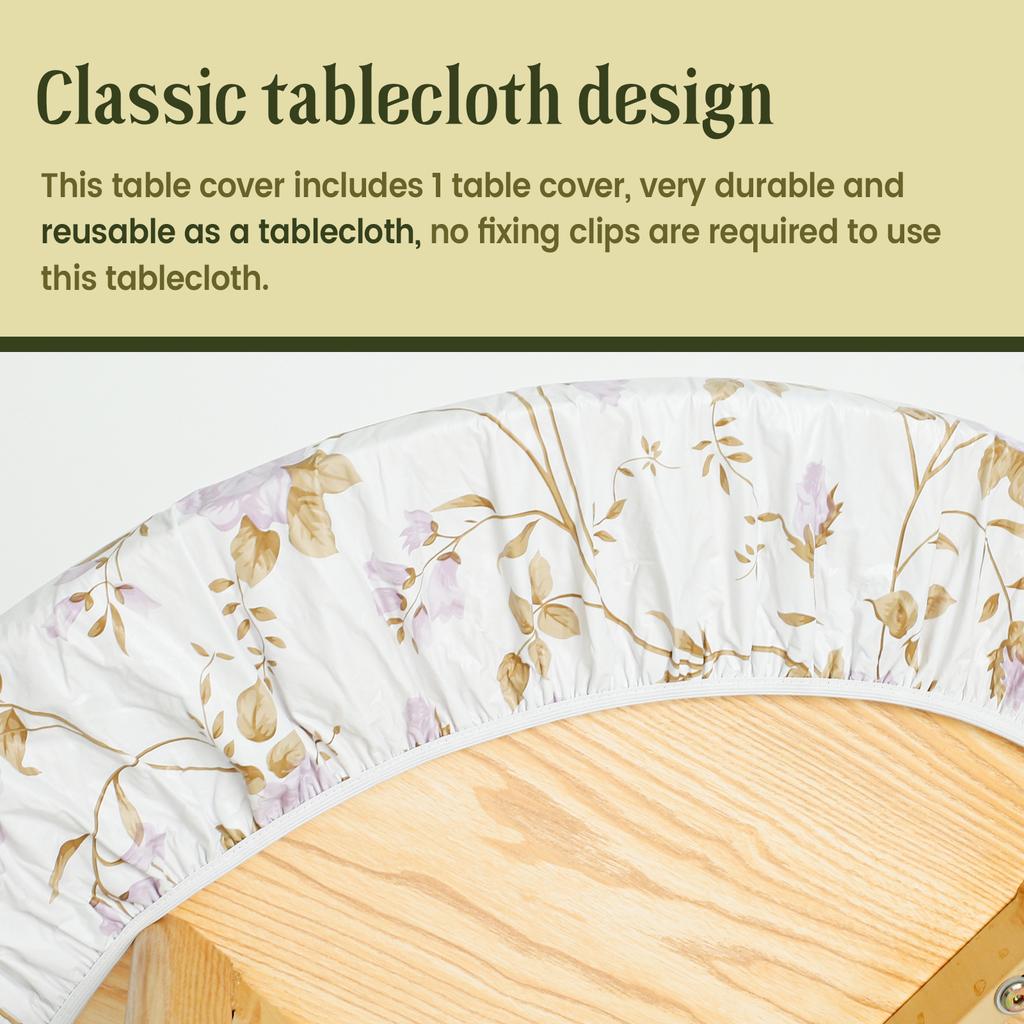 Elastic Round Table Cover Fitted Vinyl Waterproof Tablecloth Reusable Flower Dining Table Cloth For Home Table Protector Decor
