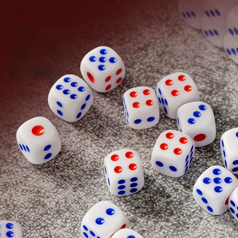 20/30/60PCS 10mm Size Dice White Background Red Blue Dots Dices Game Props Suitable for Party Gathering Entertainment Supply ZYF