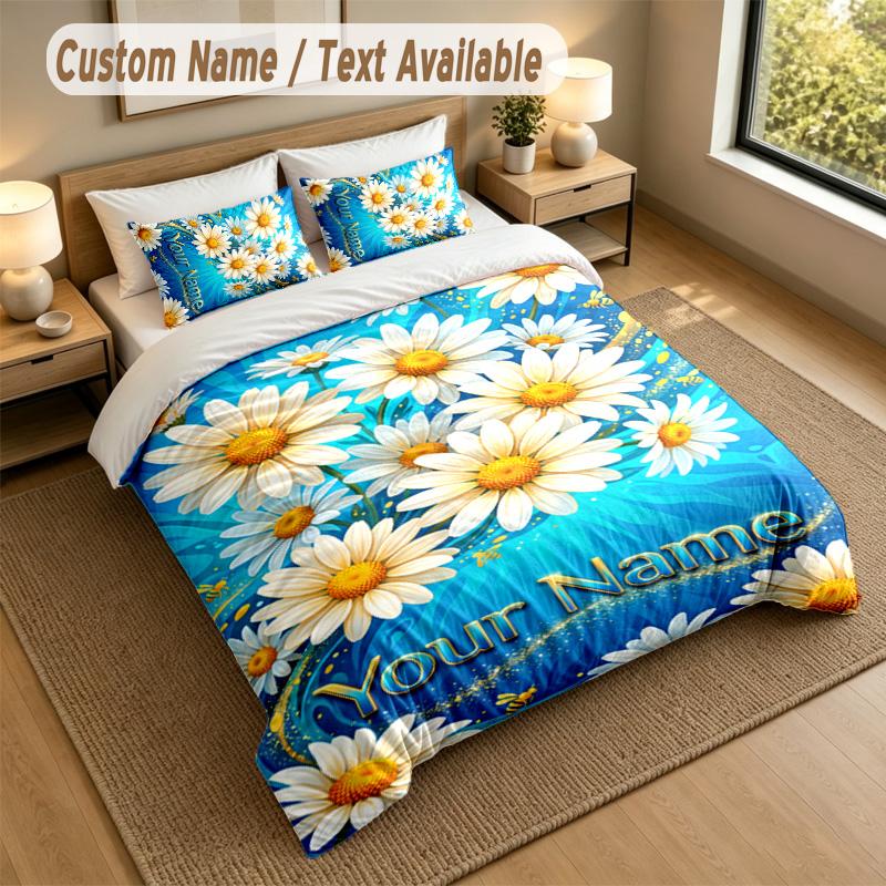 Floral Garden Theme Personalized 3Pcs Bedding Set Custom Text & Name 1 Sheet 2 Pillowcases Household Bedding 1pc