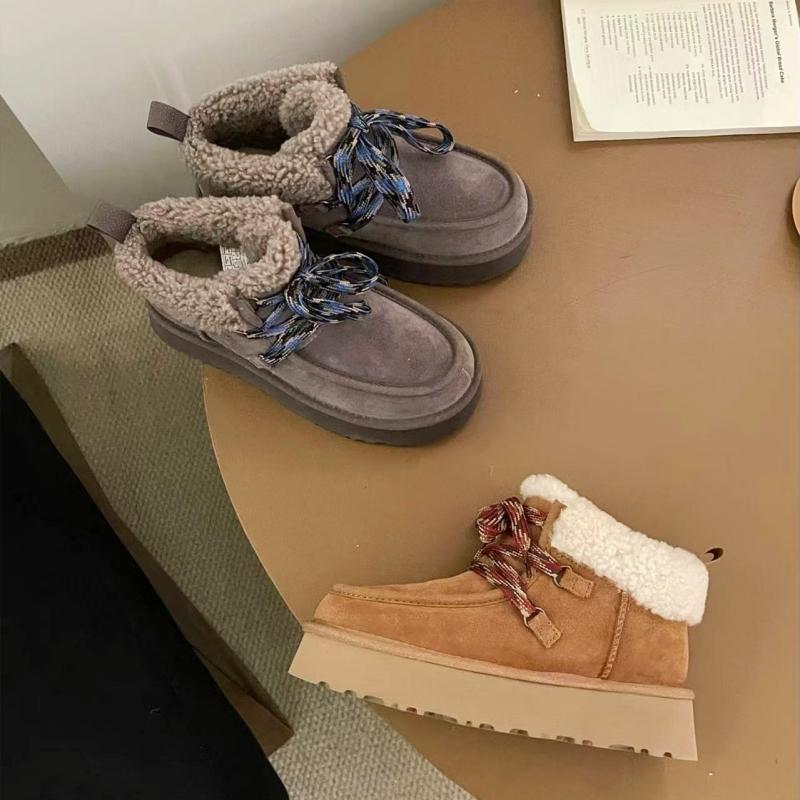 Winter New Snow Boots Thick Bottom Fukara Strap Sheepskin and Fur Integrated Snow Boots Wool Strap Short Boots