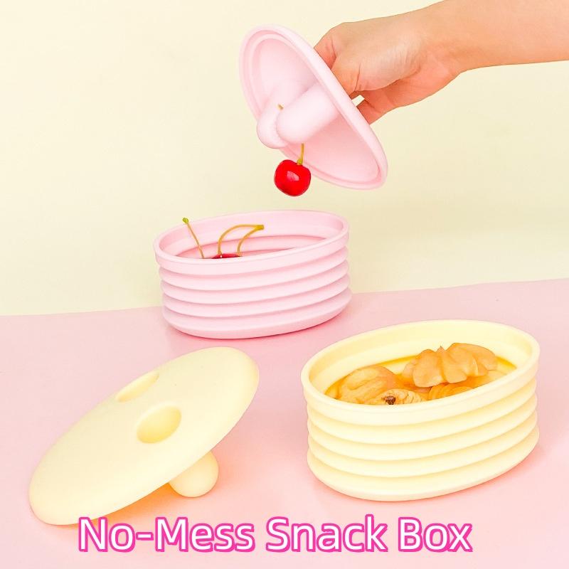 Foldable Silicone Snack Box with Lid, Leak-Proof & Easy Clean for Nuts, Fruits, Lunch On-the-Go