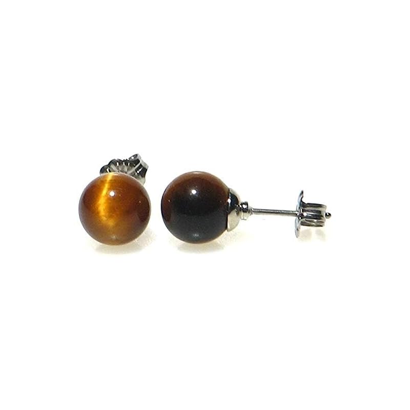 

[Kobe Hokodo] Chatoyancy runs tiger eye 8mm titanium earrings