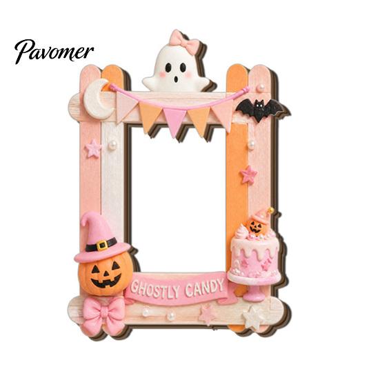Wood Decorative Frame Halloween Photo Refrigerator Magnet, Ghost Pumpkin Magnetic Picture Holder, Wooden for Holiday Party Kitchen Cartoon Holders