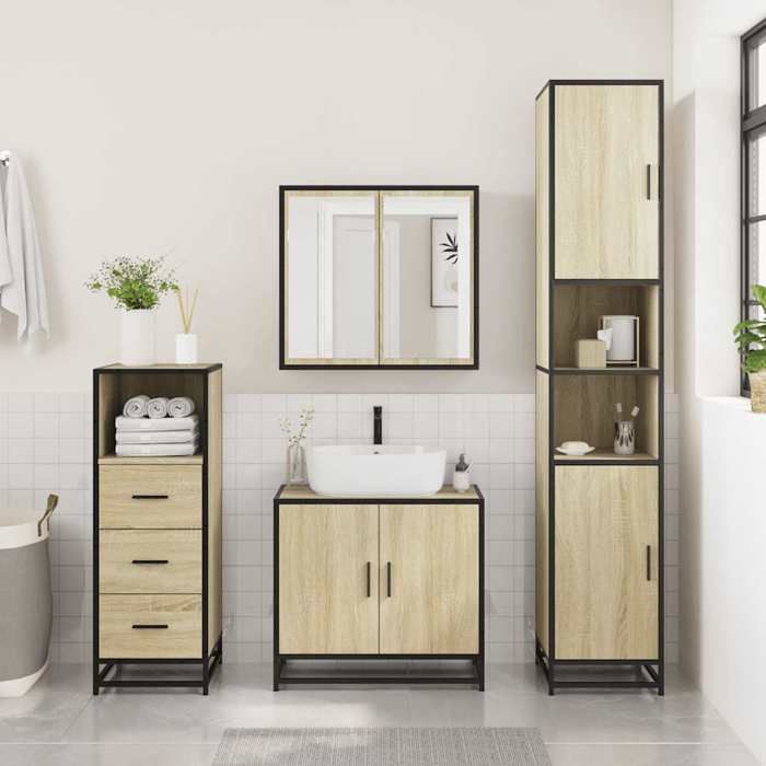 VidaXL Bathroom Furniture Set 3 Pcs Sonoma Oak, Bathroom Cabinet, Bathroom Cupboard, Furniture 3301006