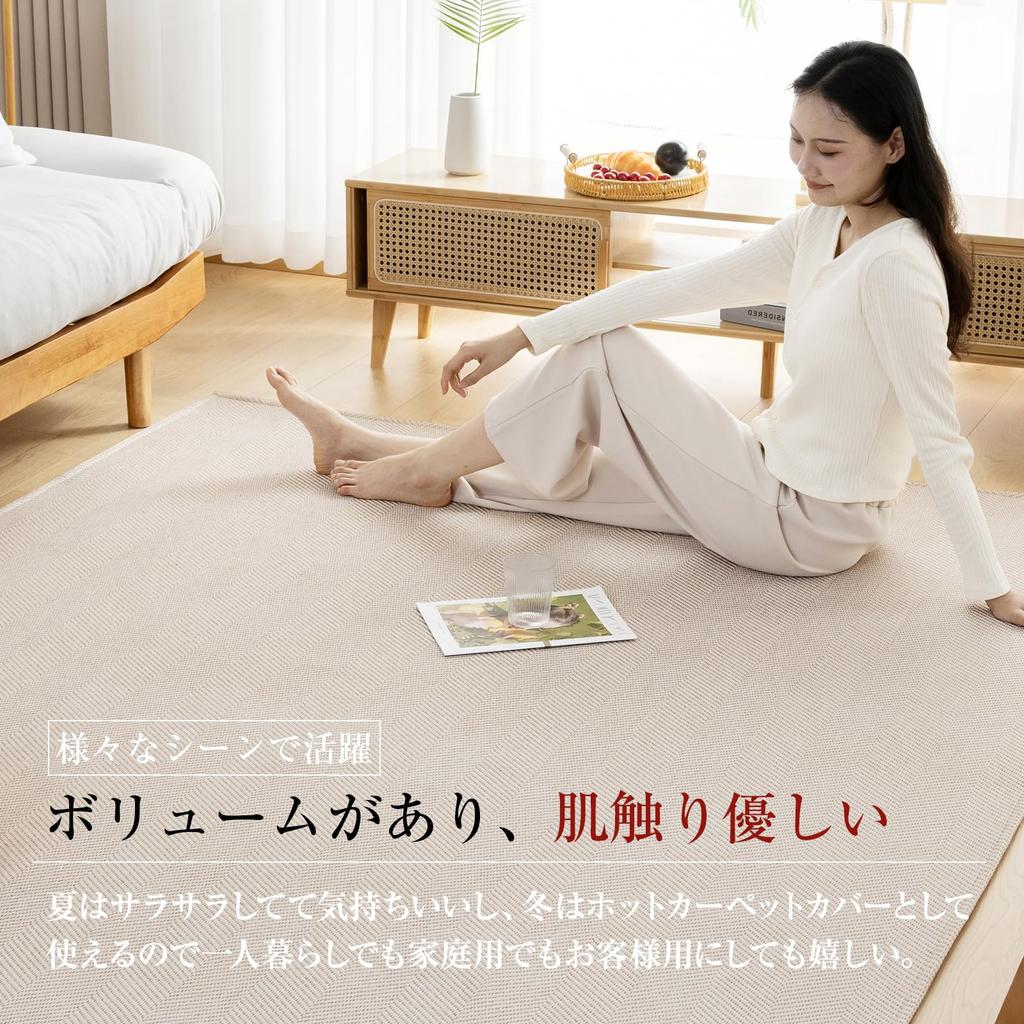 Sun Deco Rug, 3-Tatami Size Rug, Herringbone Pattern, Stylish, Non-Slip, Washable, Comfortable for All Seasons, Spring/Summer, Living Room Rug, Nordic