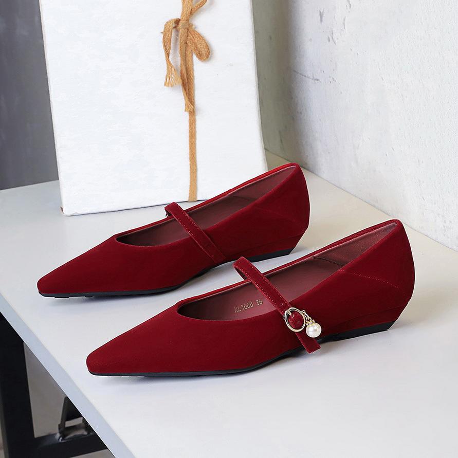 2026 Spring Mary Jane Shoes Women Flats Pointed Toe Soft Comfortable Elegant Ladies Single Office Shoes Fashion Black Red