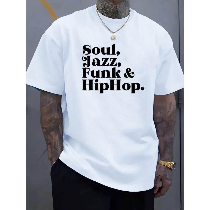 

Европейские размеры Мужская повседневная футболка с графическим принтом Soul, Jazz, Funk & HipHop - Легкая, с коротким рукавом, с круглым вырезом, для лета S белый